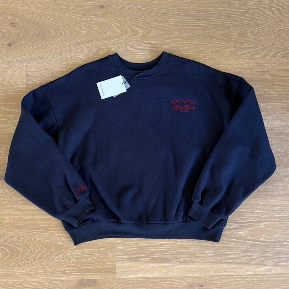 Hello Molly Base Girls Club Round Neck Sweatshirt Size US 6 in Navy Red